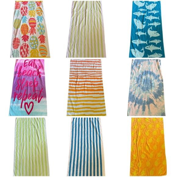 Family Bundle of 9 towels pineapple shark striped bath beach towel textured  100 - Picture 1 of 14